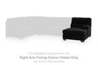 Onyx black right-arm facing corner chaise section with deep seat and back cushion