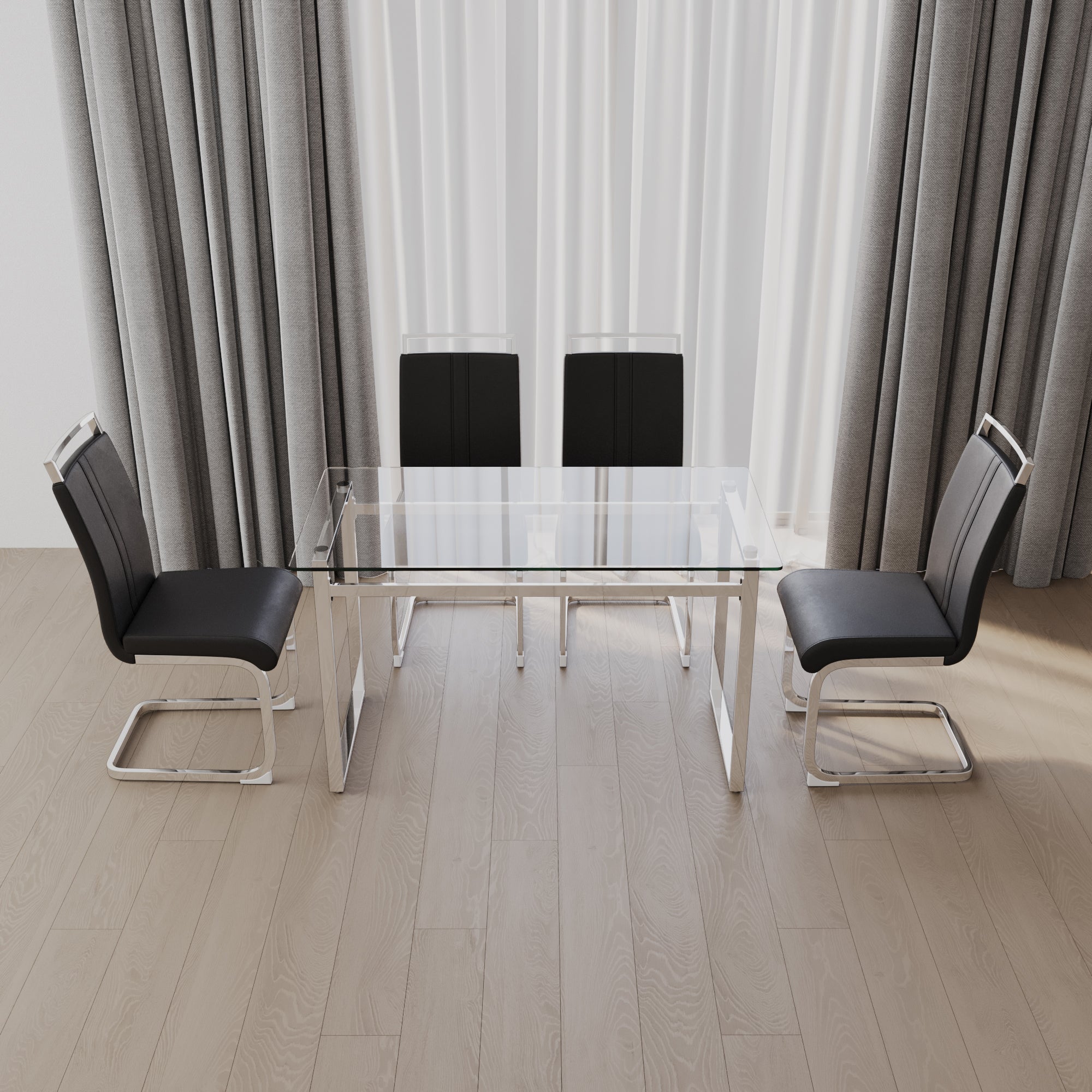 51" Glass Dining Table Set for 4 - Silver Legs
