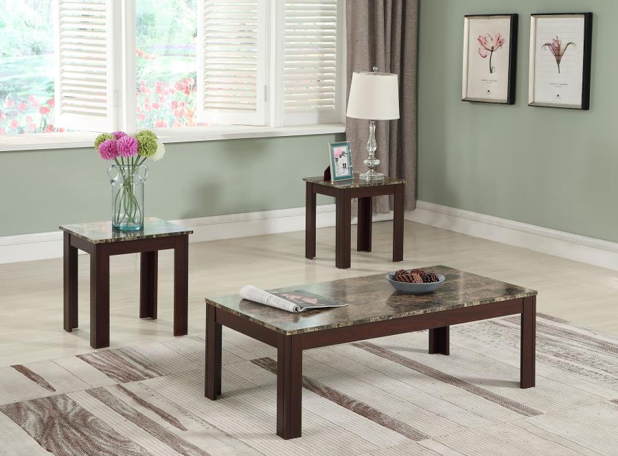 Rhodes - 3 Piece Faux Marble Top Occasional Set - Brown