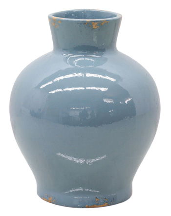 Giliburgh blue ceramic vase, rounded body with short neck and flared rim