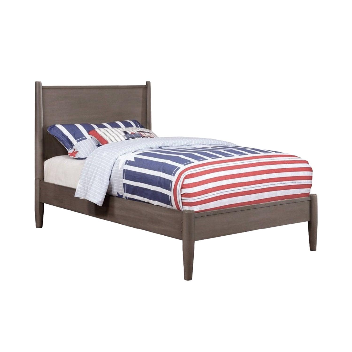 Mid-Century Modern Gray Twin Wooden Platform Bed