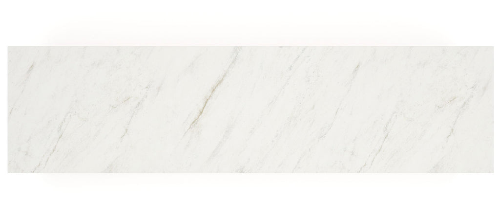 Marble-look tabletop in white with subtle gray veining