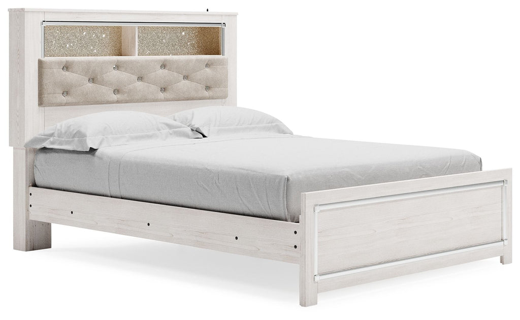 White queen bed footboard with panel design and low side rails