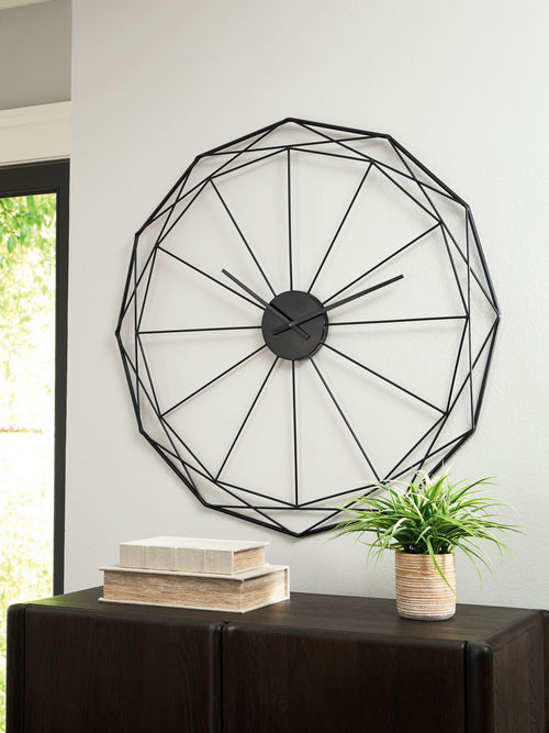 Arkthorne black geometric wall clock with spoked metal frame and central dial with hands