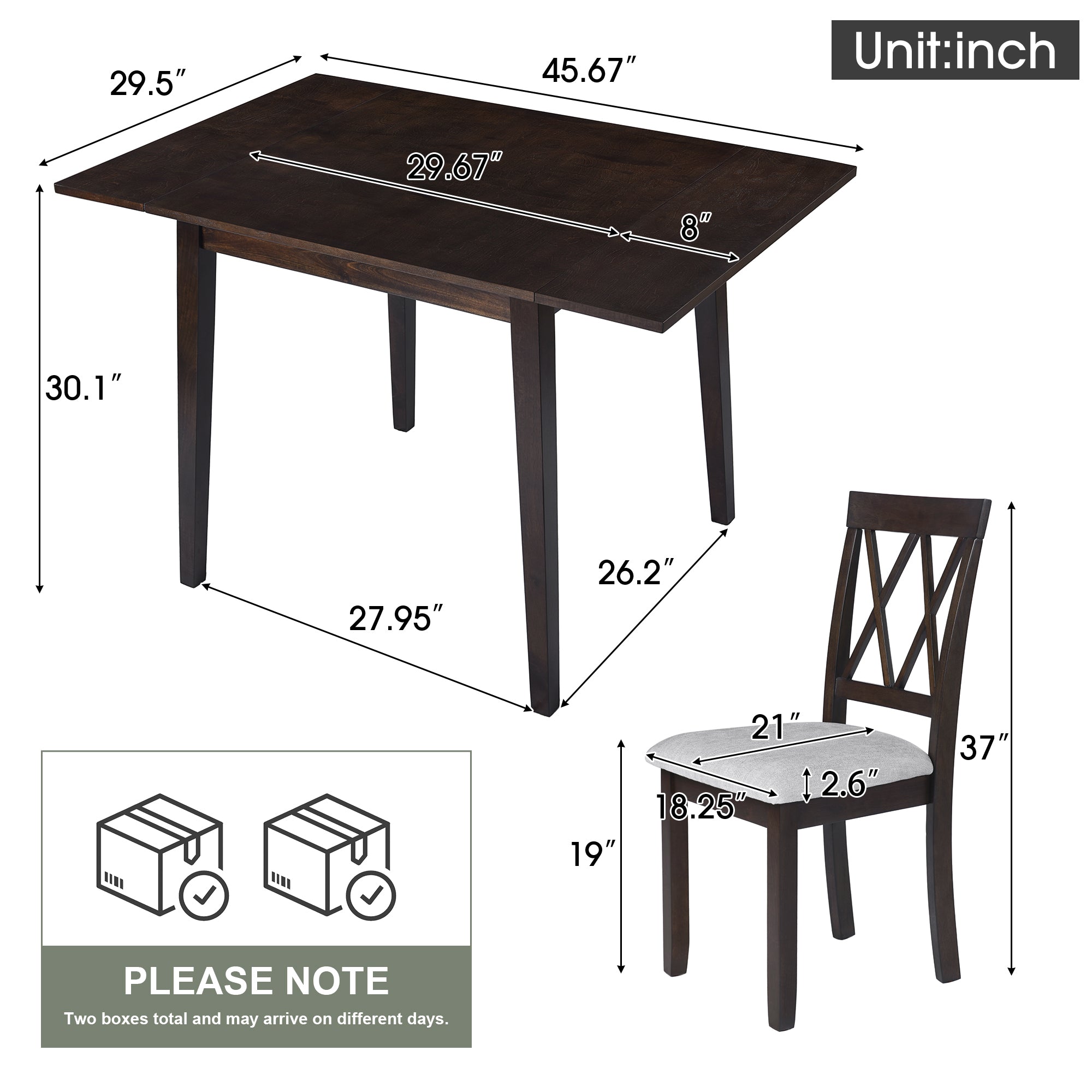 3 Piece Drop Leaf Kitchen Dining Set - Espresso