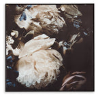 Hurshaw framed wall art close view of white floral petals and blue butterflies