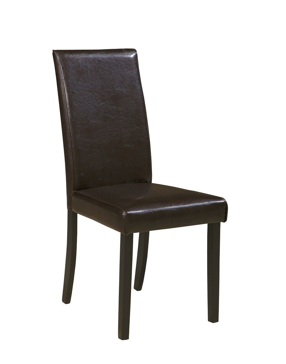 Upholstered dining chair with dark brown faux-leather look seat and back
