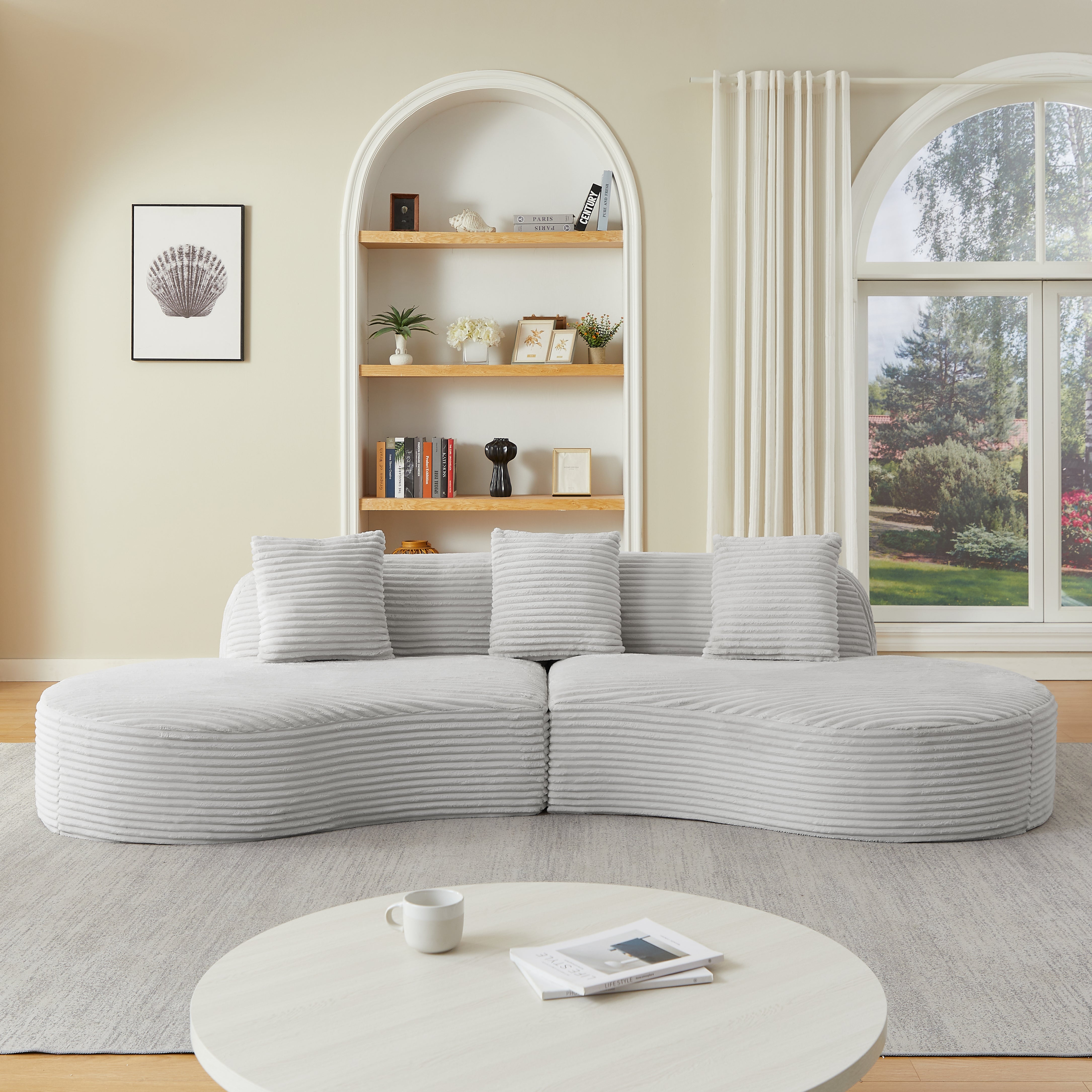 Corduroy Curved Sectional Sofa - No Assembly