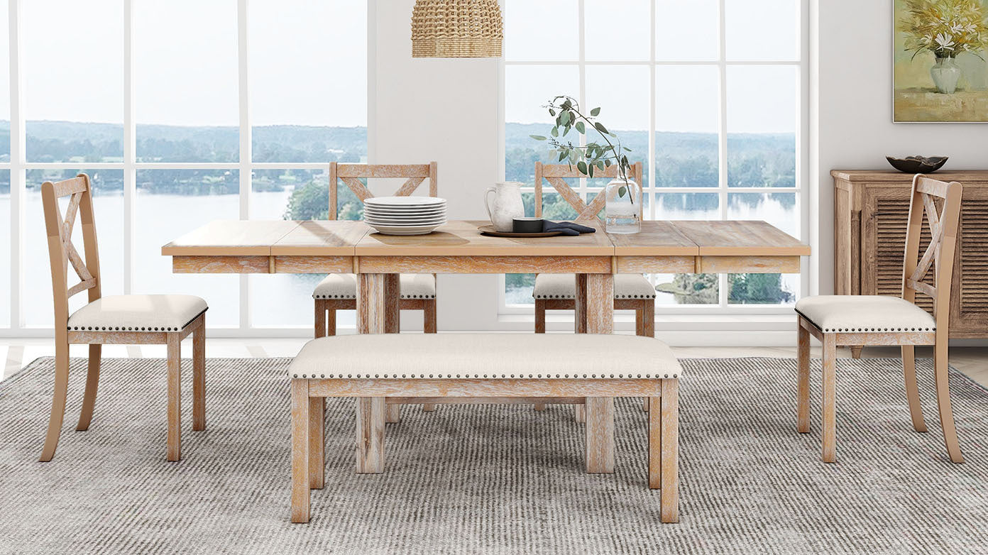 82" Farmhouse Dining Table Set, 6-Piece