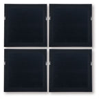 Set of 4 square wall art panels with dark navy surface and gray hanging loops