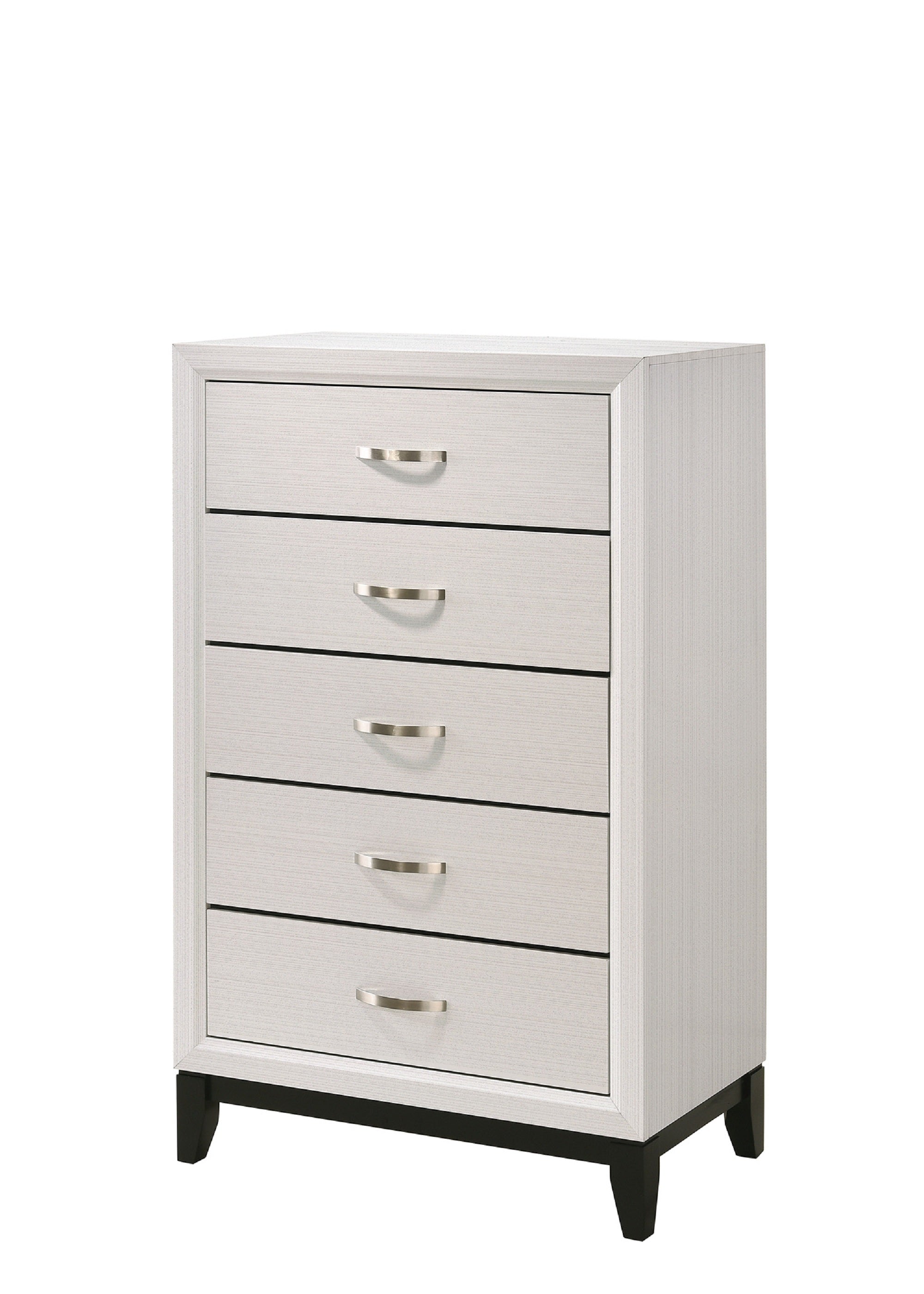 Contemporary White 5-Drawer Tall Wooden Bedroom Chest