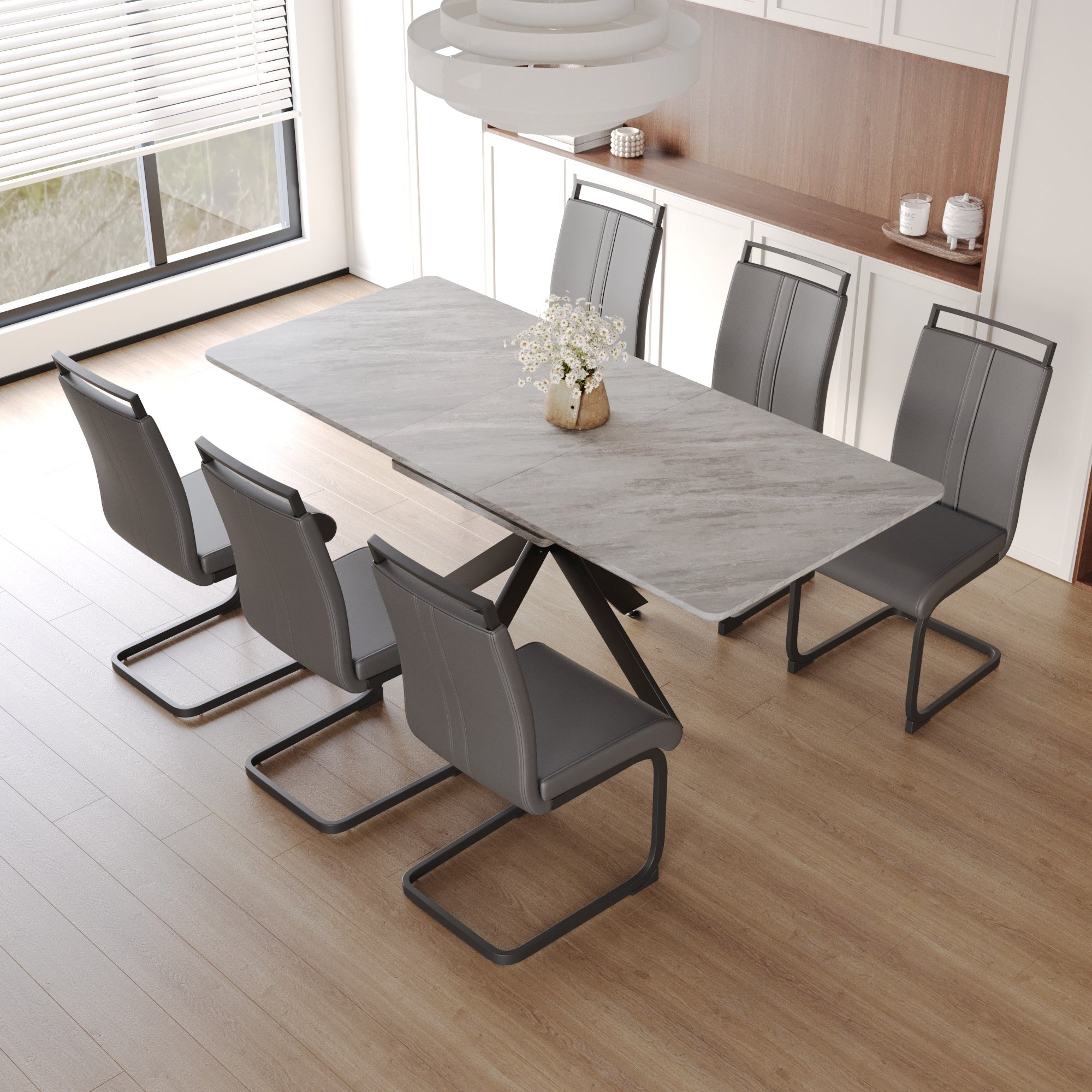 62" Extendable Dining Table Set for 6-8 People