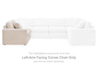 Corner sectional chair component with light beige upholstery and open corner seating