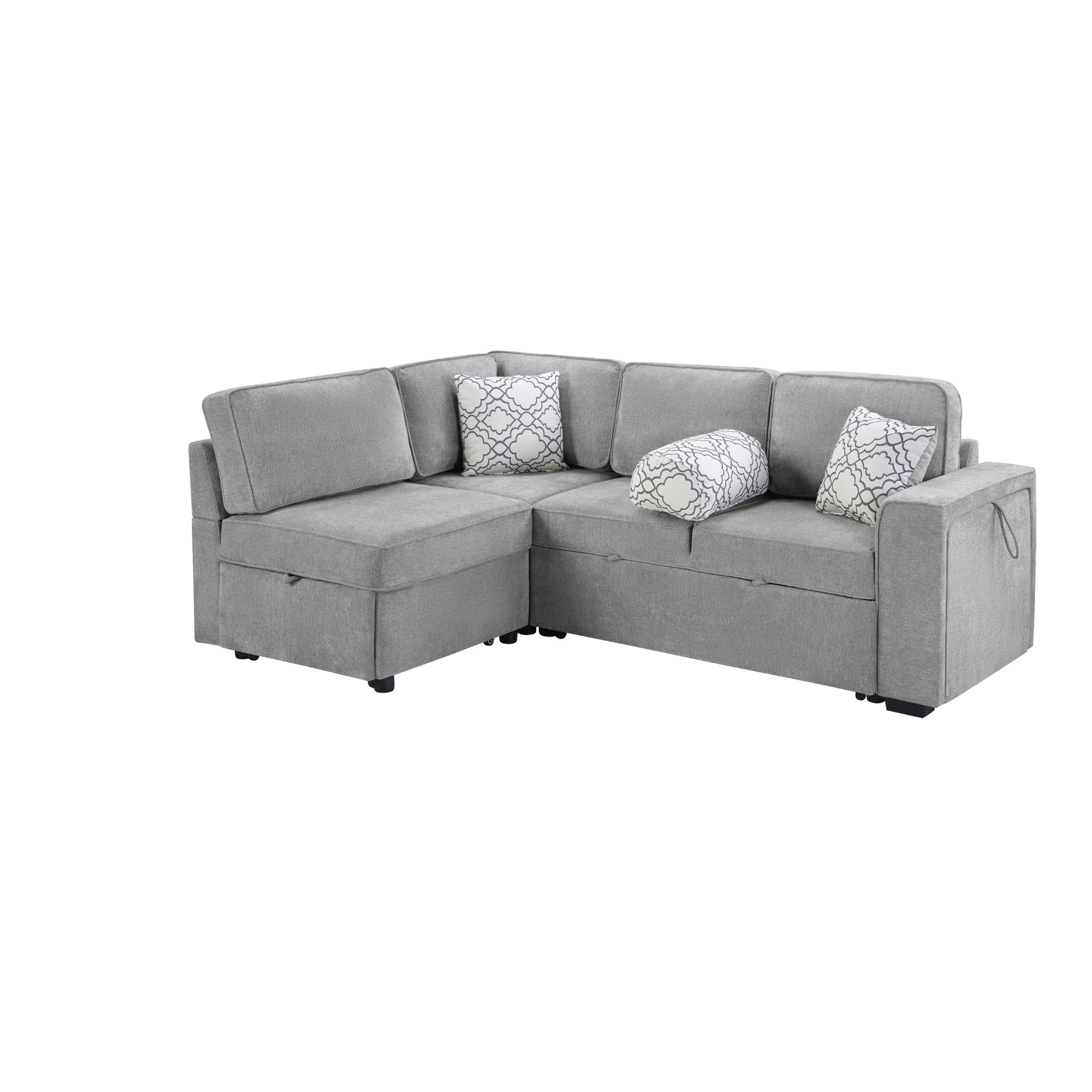 Convertible Sectional Sofa Bed L-Shaped Sleeper w/Storage USB Gray
