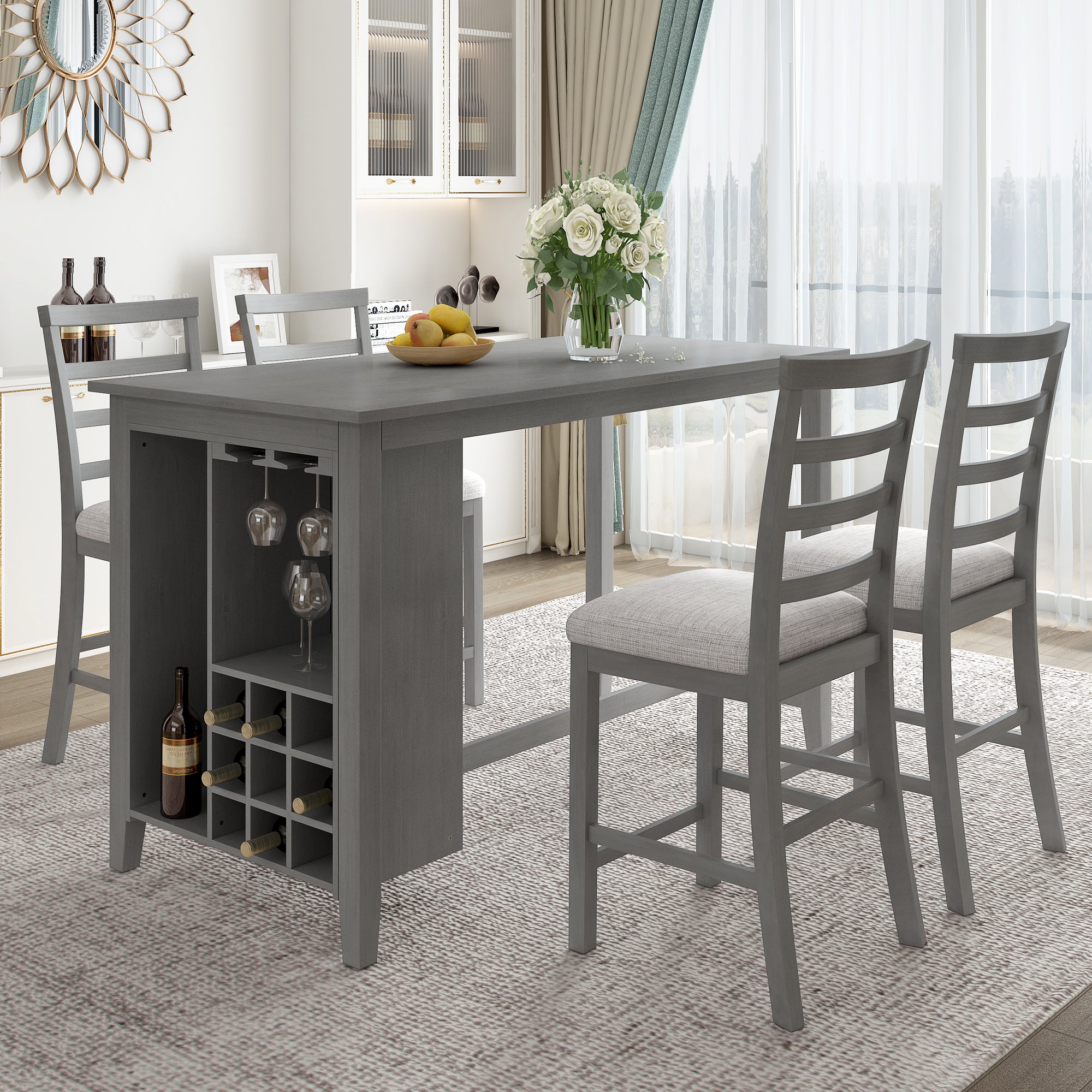 5-Piece Counter Height Dining Set (Gray)