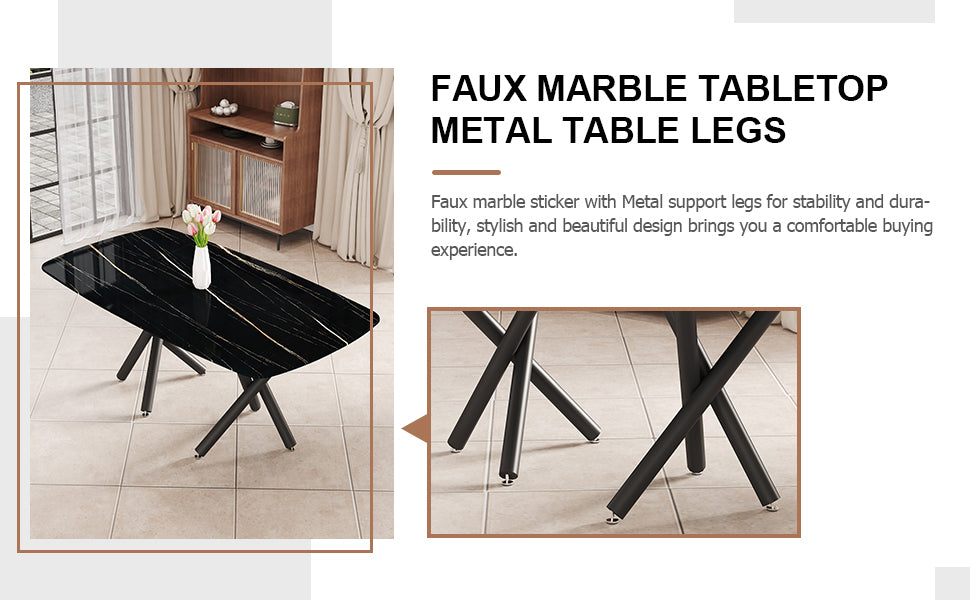 Black Marble Dining Table Set for 6