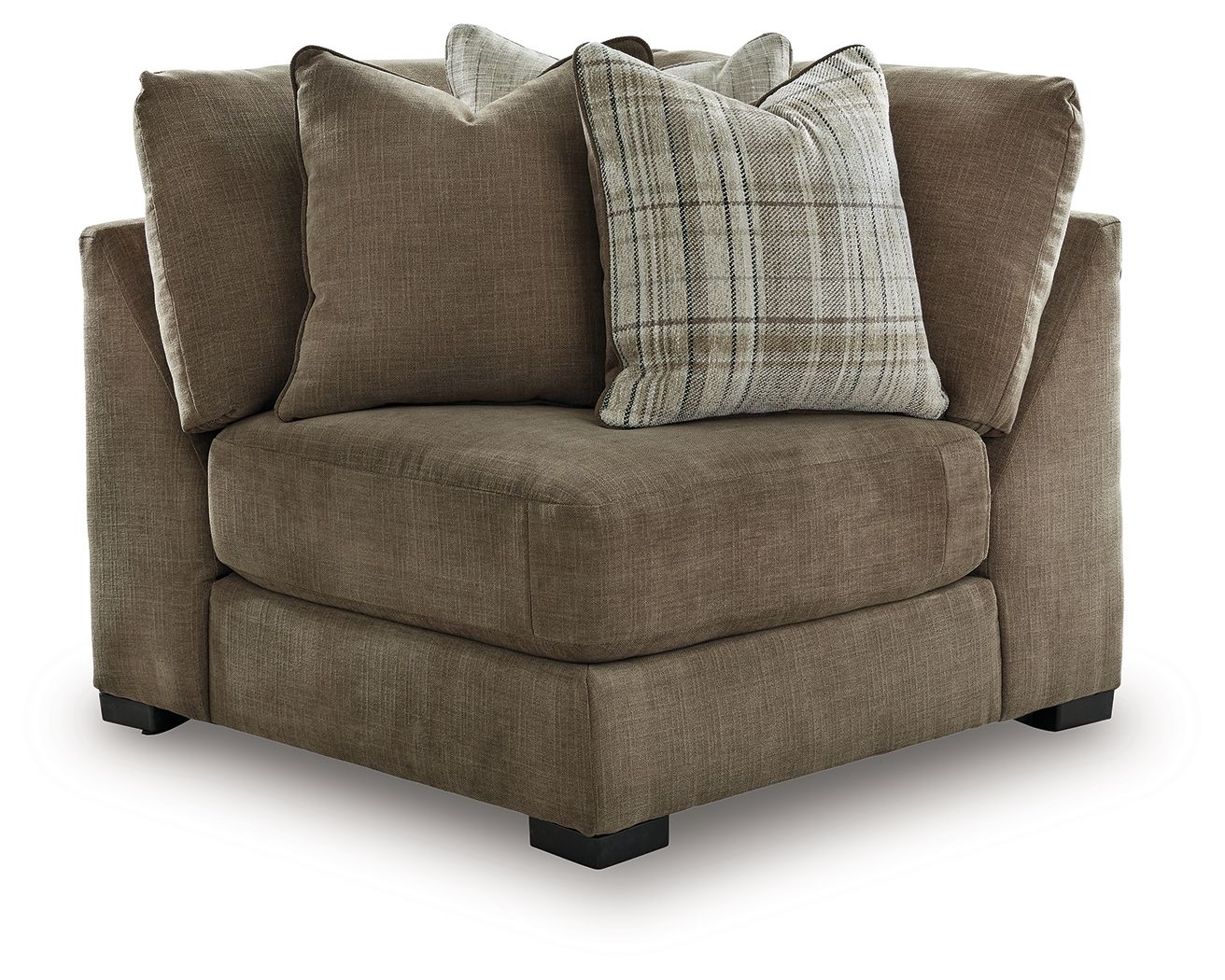 Coffee wedge sofa chair with two pillows and upholstered arms