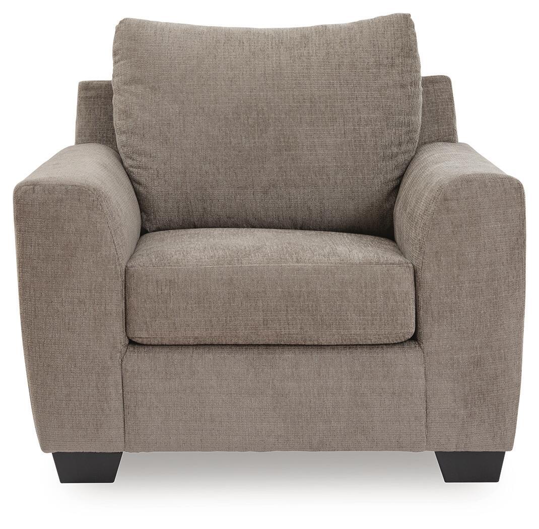 Loreo chair in light brown beige fabric with padded arms and inner seat cushion
