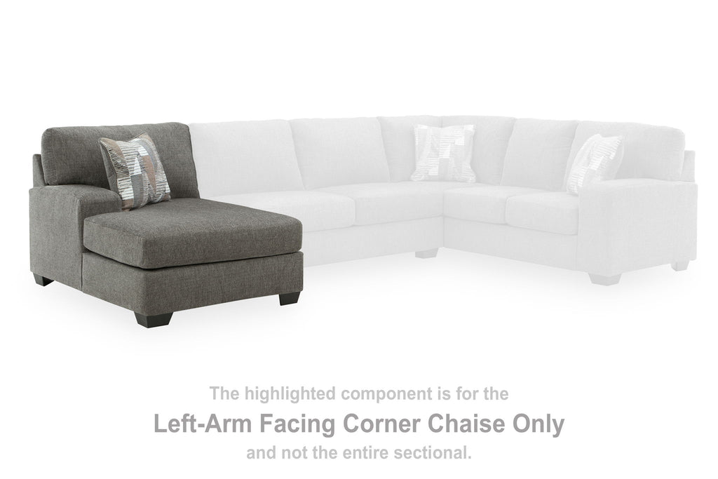 Left-arm facing gray corner chaise section with throw pillow, part of sectional