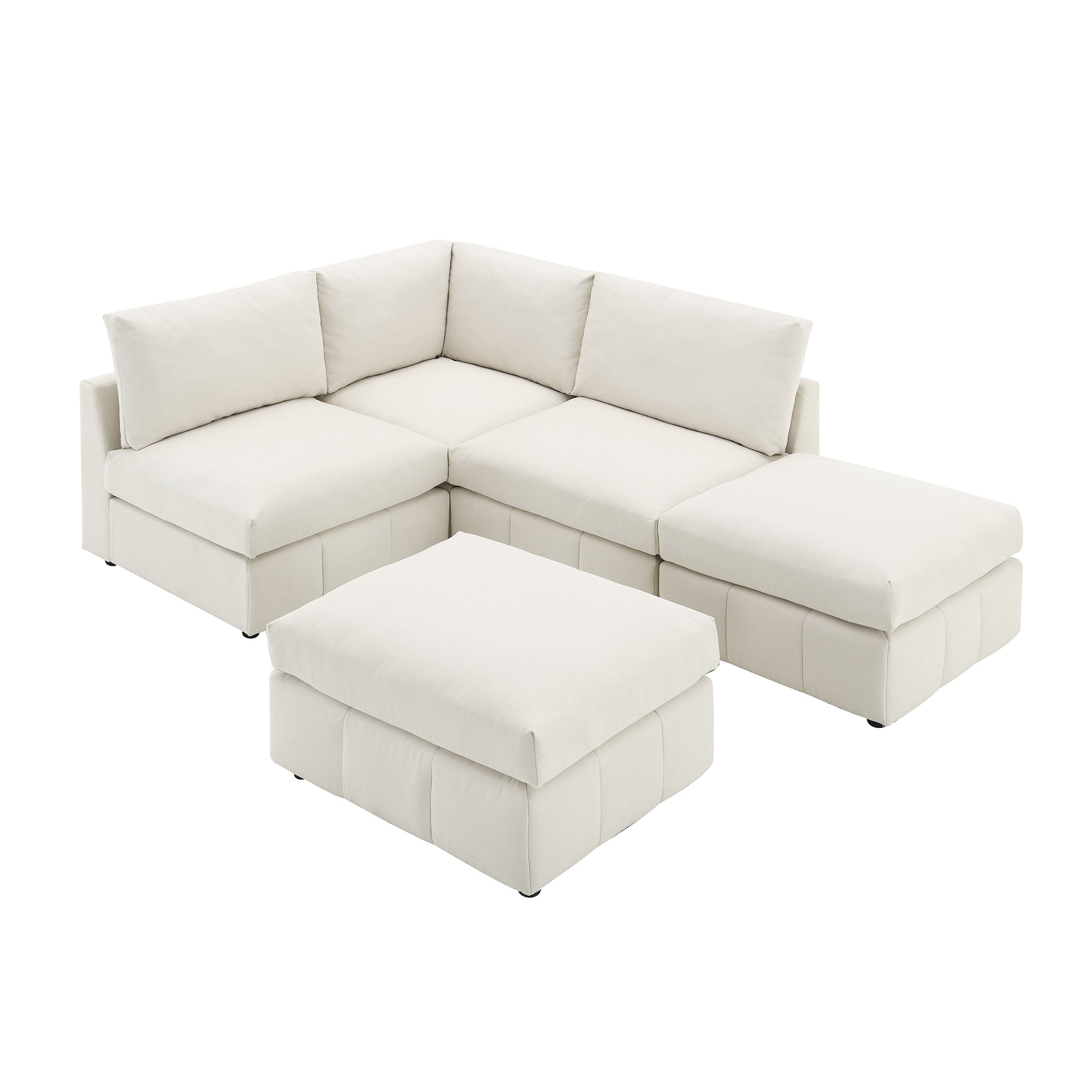 Modern Sectional Sofa with Vertical Stripes & Convertible Ottomans