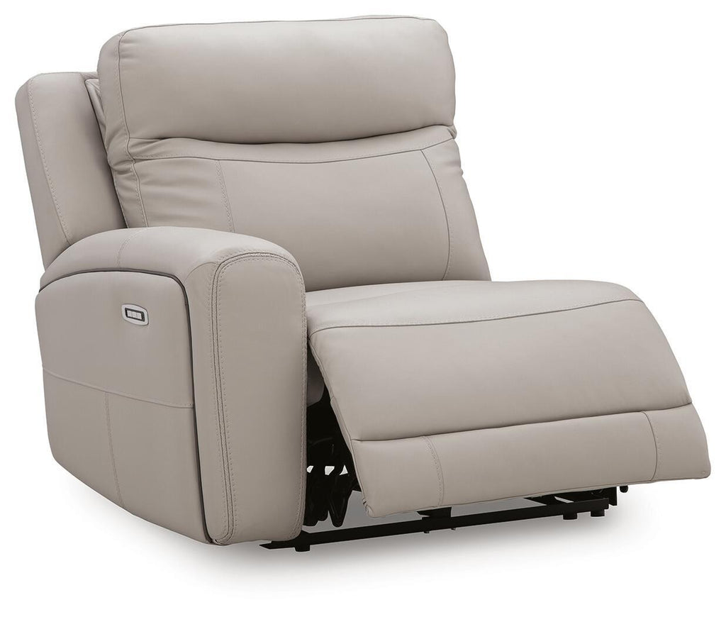 Gray power recliner chair with side control panel and smooth reclining base
