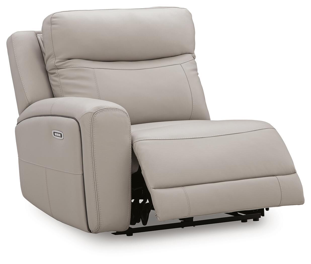 Gray power recliner chair with side control panel and smooth reclining base
