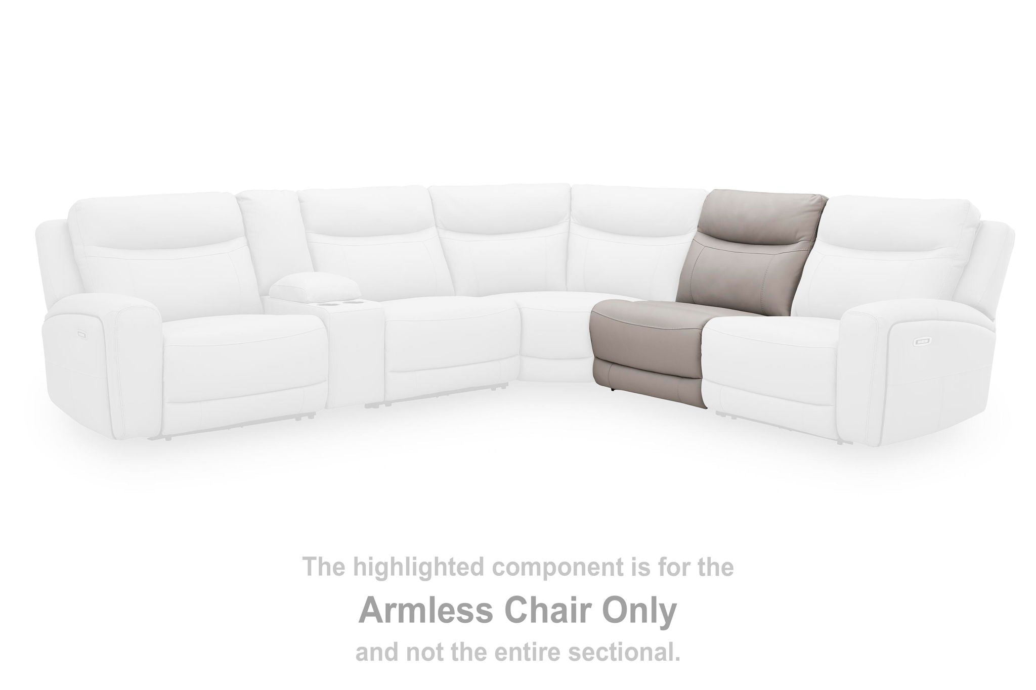 Armless chair component highlighted on a sectional with padded backrest