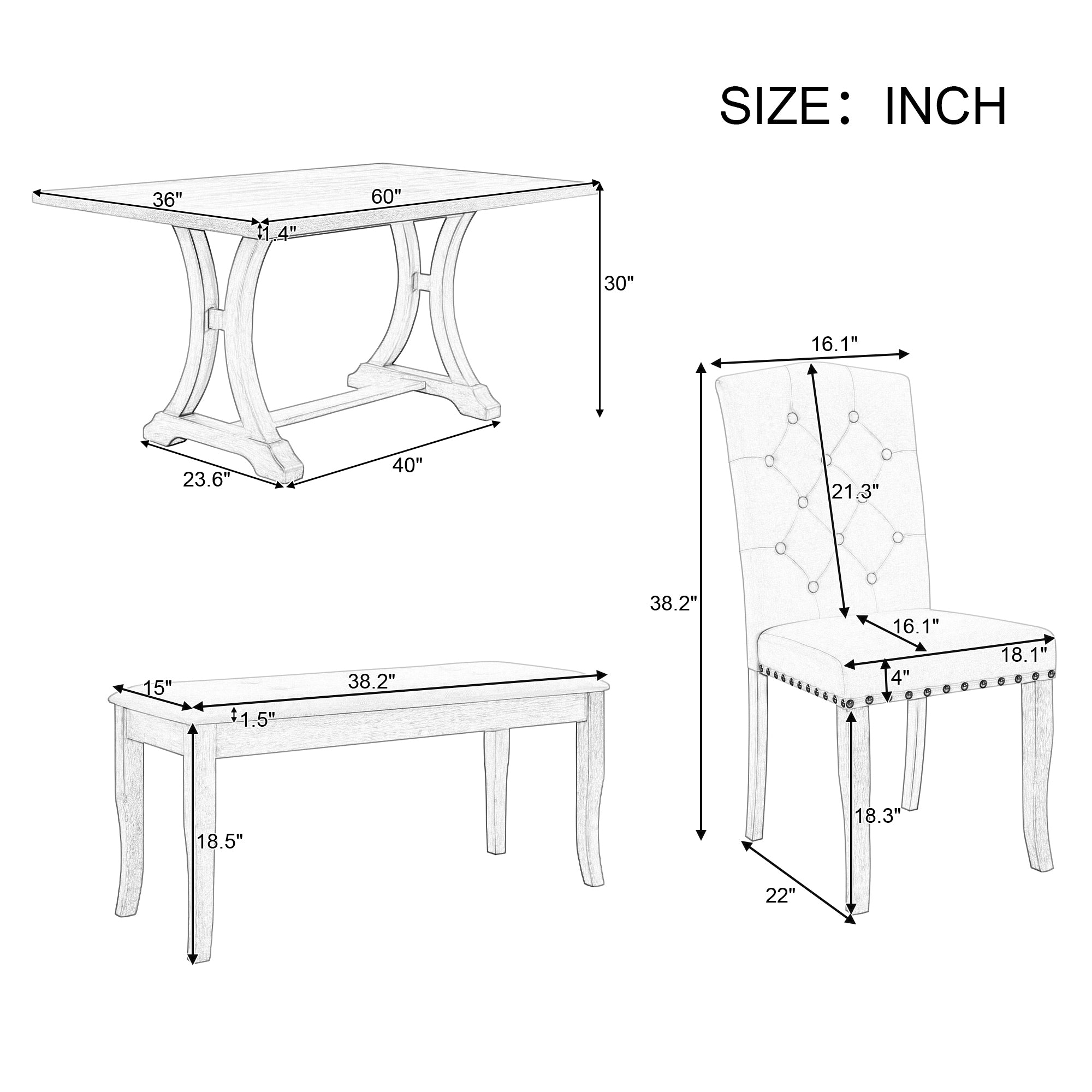 6-Pc Farmhouse Dining Set (Natural Wood)