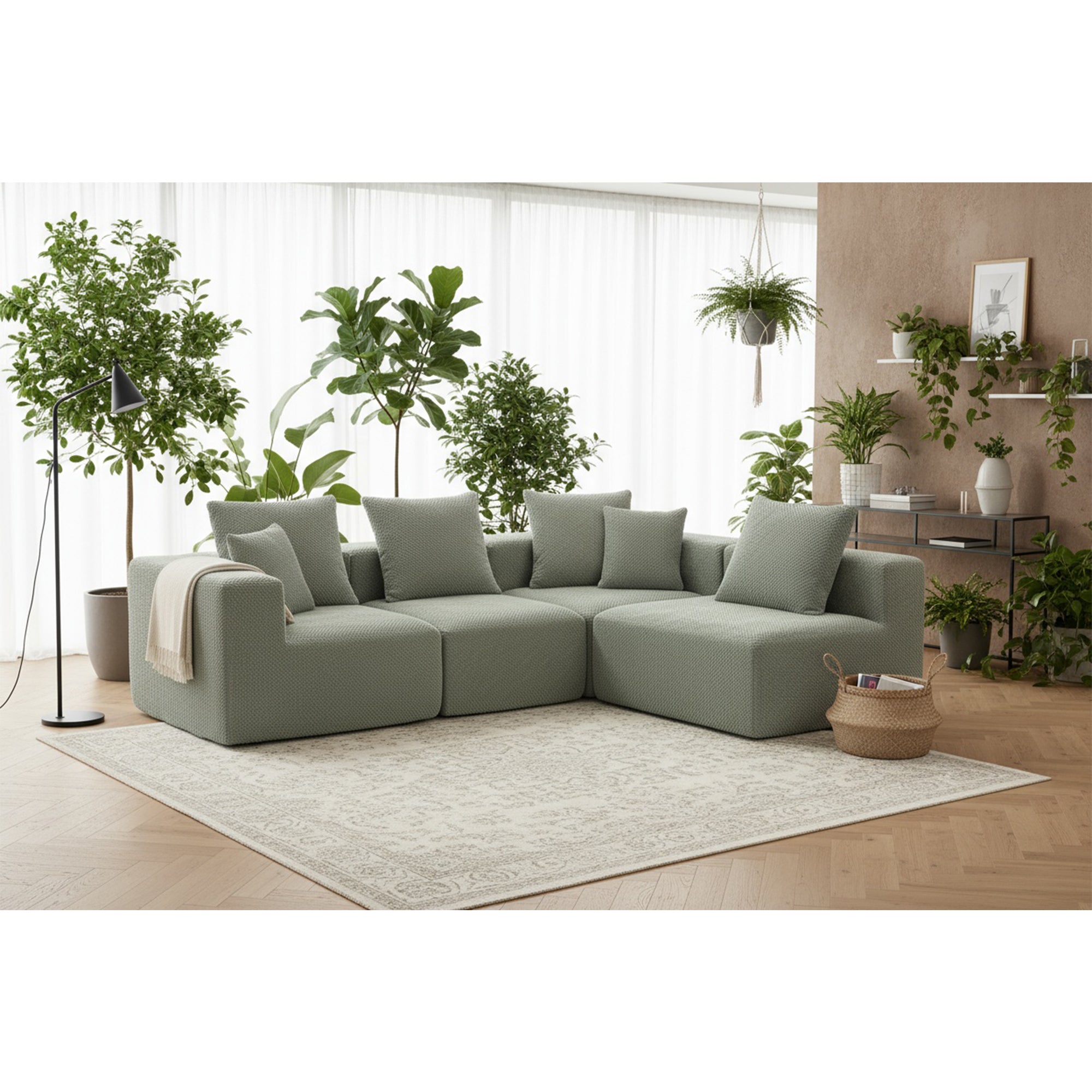 Light Green Modular Sectional Sofa Living Room Full-Foam