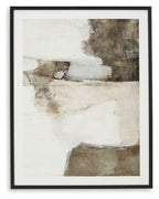 Framed abstract wall art with white and brown textured shapes