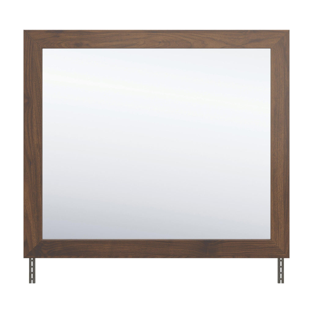 Janfyn bedroom mirror with dark brown wood frame and glass panel