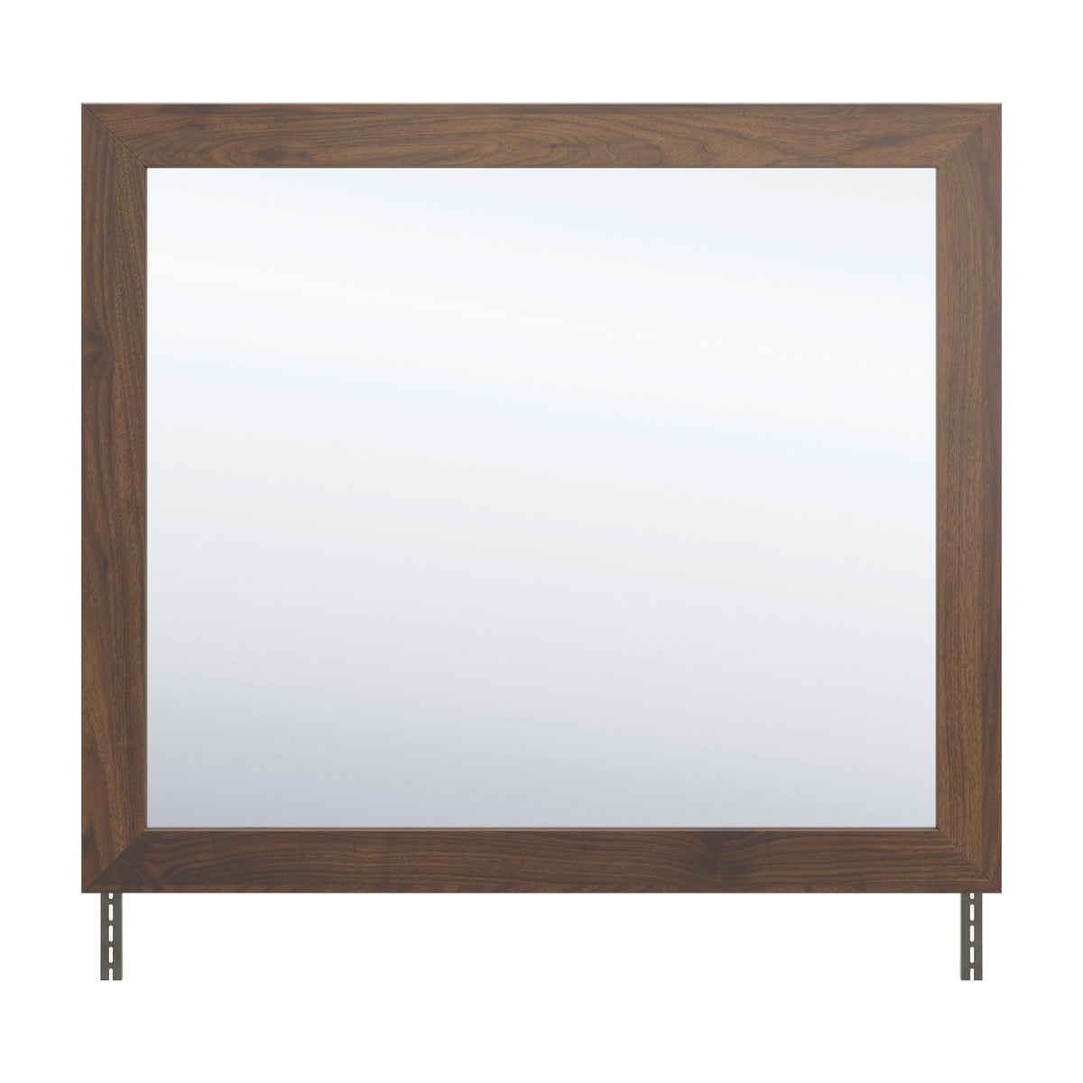 Janfyn bedroom mirror with dark brown wood frame and glass panel