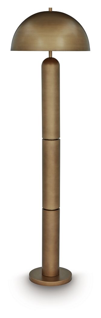 Metal floor lamp with dome shade, tall column, and round base