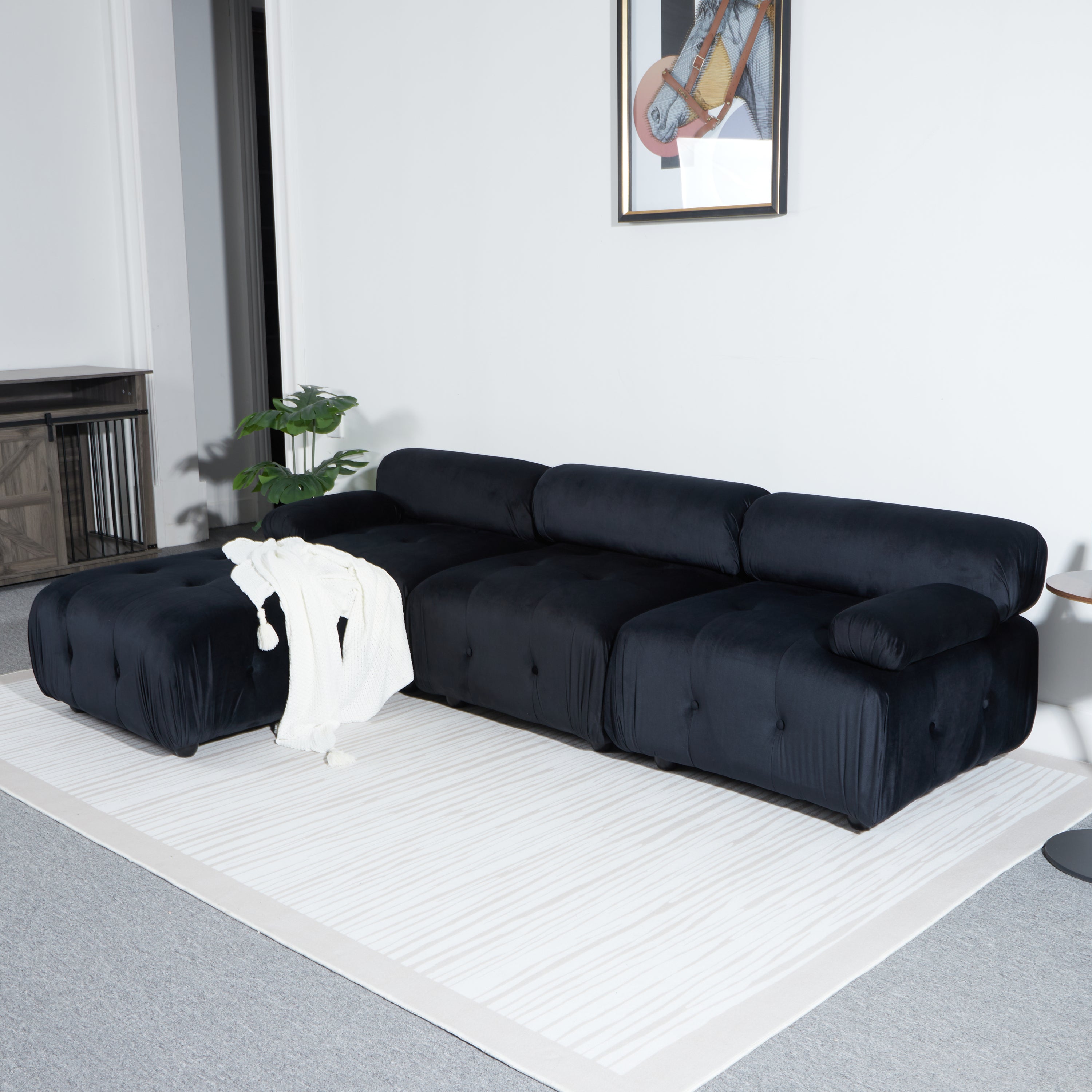 Modular Velvet Sectional Sofa with Ottoman