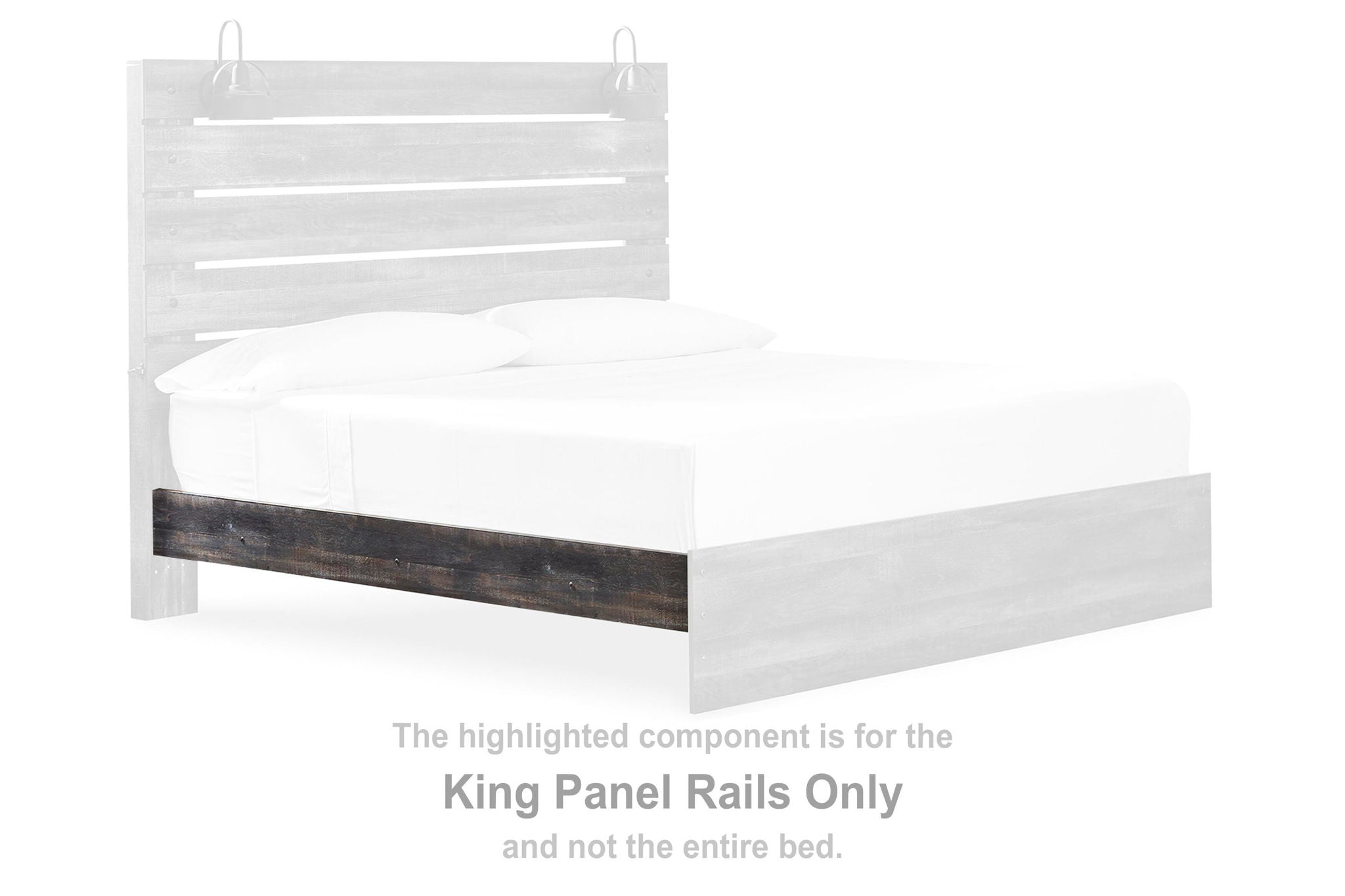 King panel bed rails, dark brown wood with light beige panels