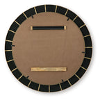 Back of charcoal accent mirror with black ring and brass hardware