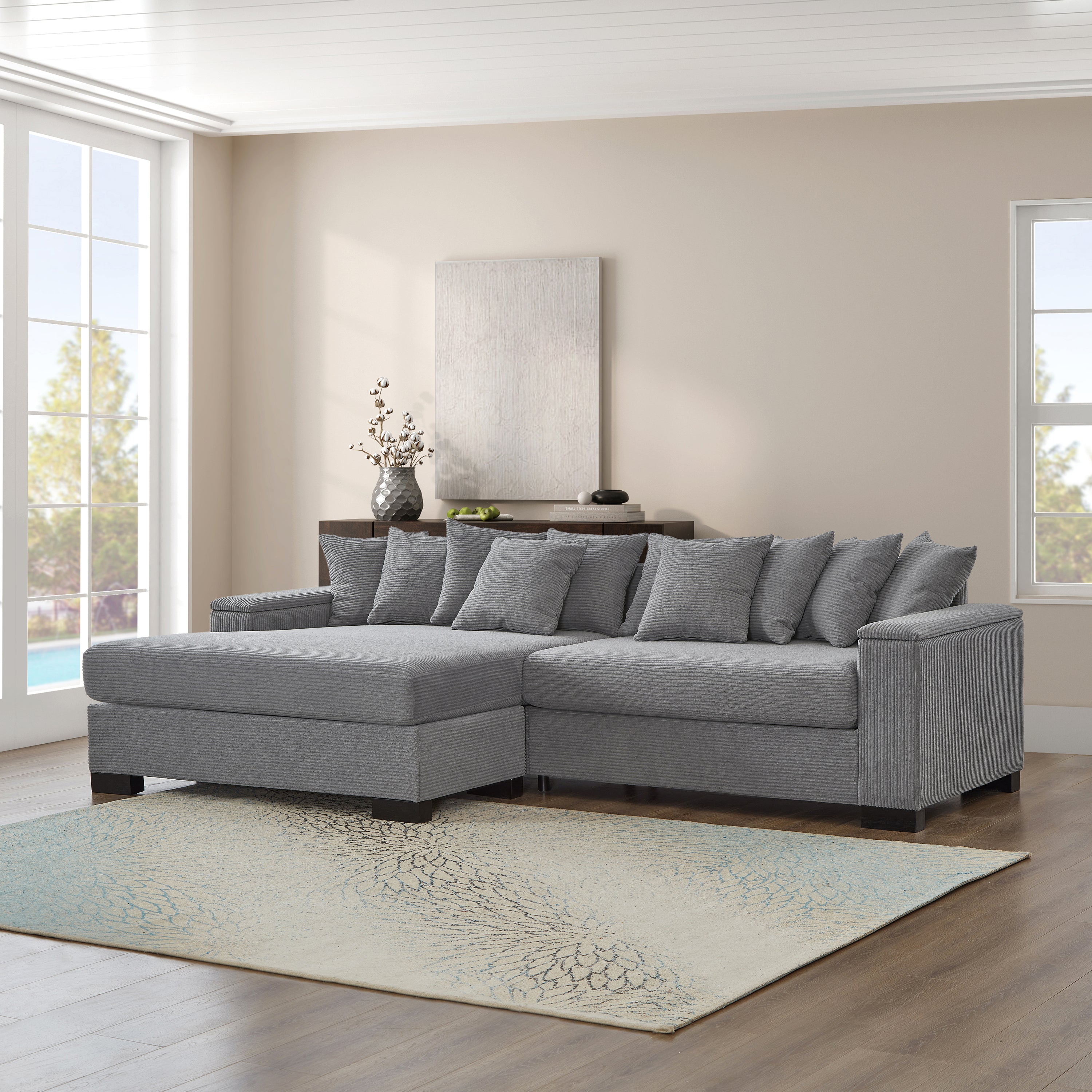 111' Luxury L-Shape Sectional Sofa with Storage - Grey