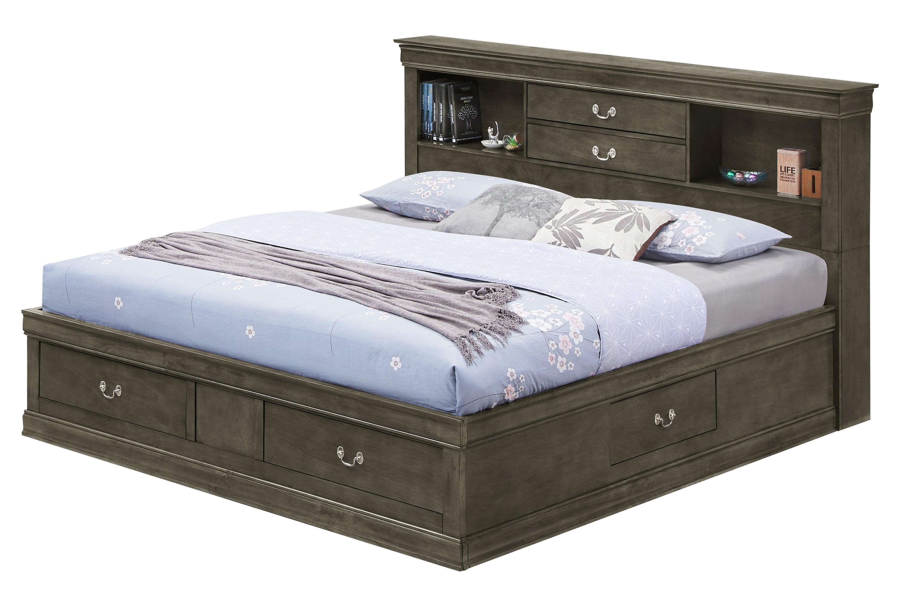 Elegant Gray Full Storage Bed with Drawers | Stylish & Space-Saving Design