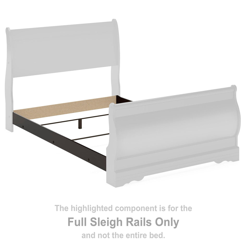 Light gray full sleigh bed rails with curved headboard ends