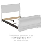 Light gray full sleigh bed rails with curved headboard ends