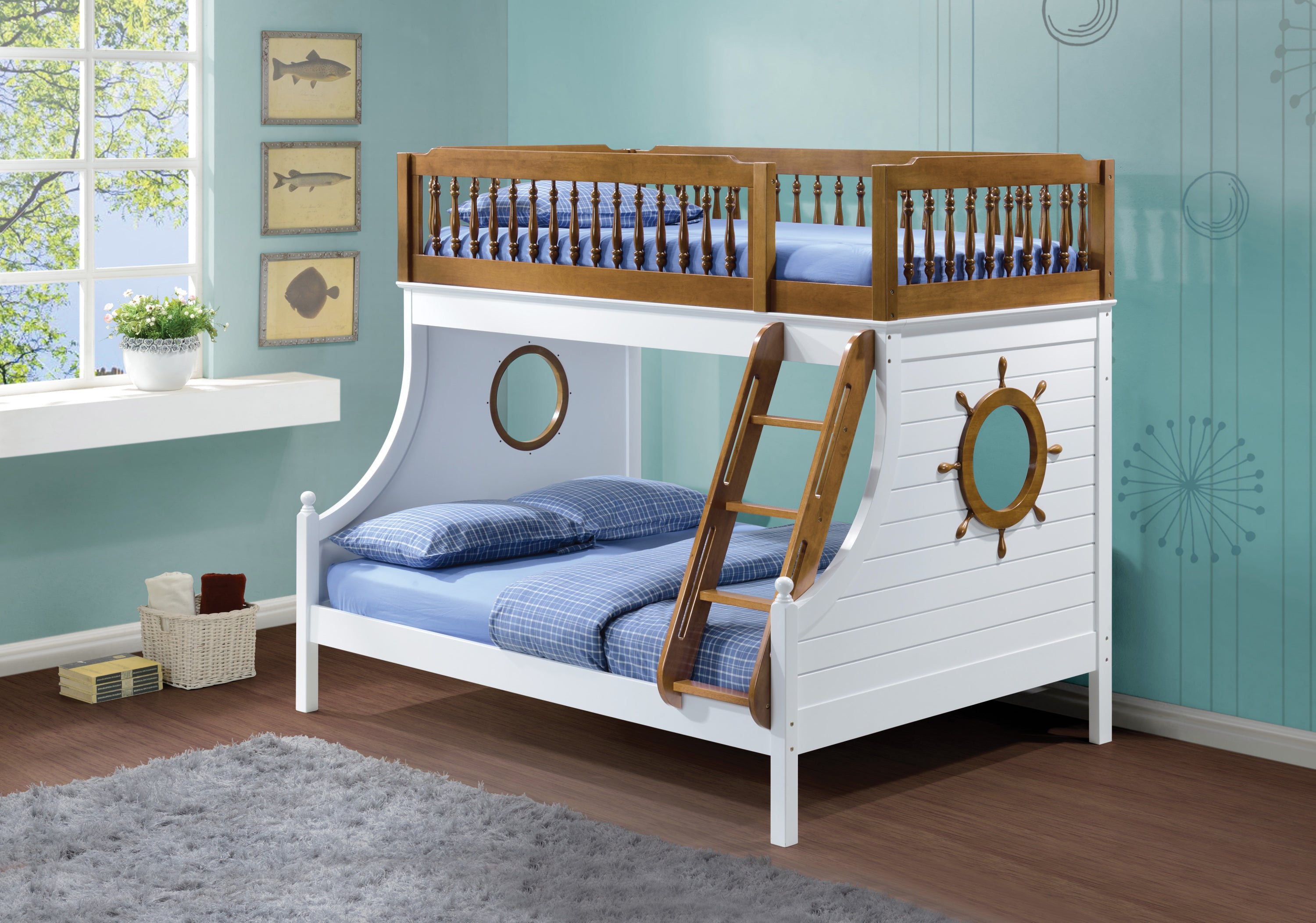 Farah Twin/Full Bunk Bed with Oak & White Finish - Durable Kids Furniture