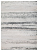 Gray abstract striped area rug with distressed texture