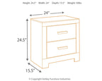 Gray two-drawer night stand with open sides and bar drawer pulls