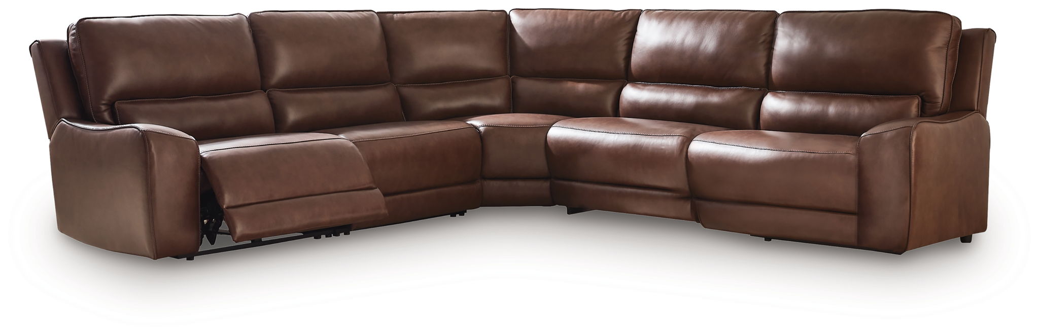 Dark brown power reclining sectional sofa with corner chaise and reclining seats