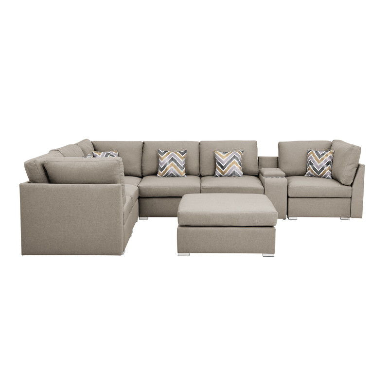 Lucy - Fabric Reversible Modular Sectional Sofa With Console And Ottoman - Beige