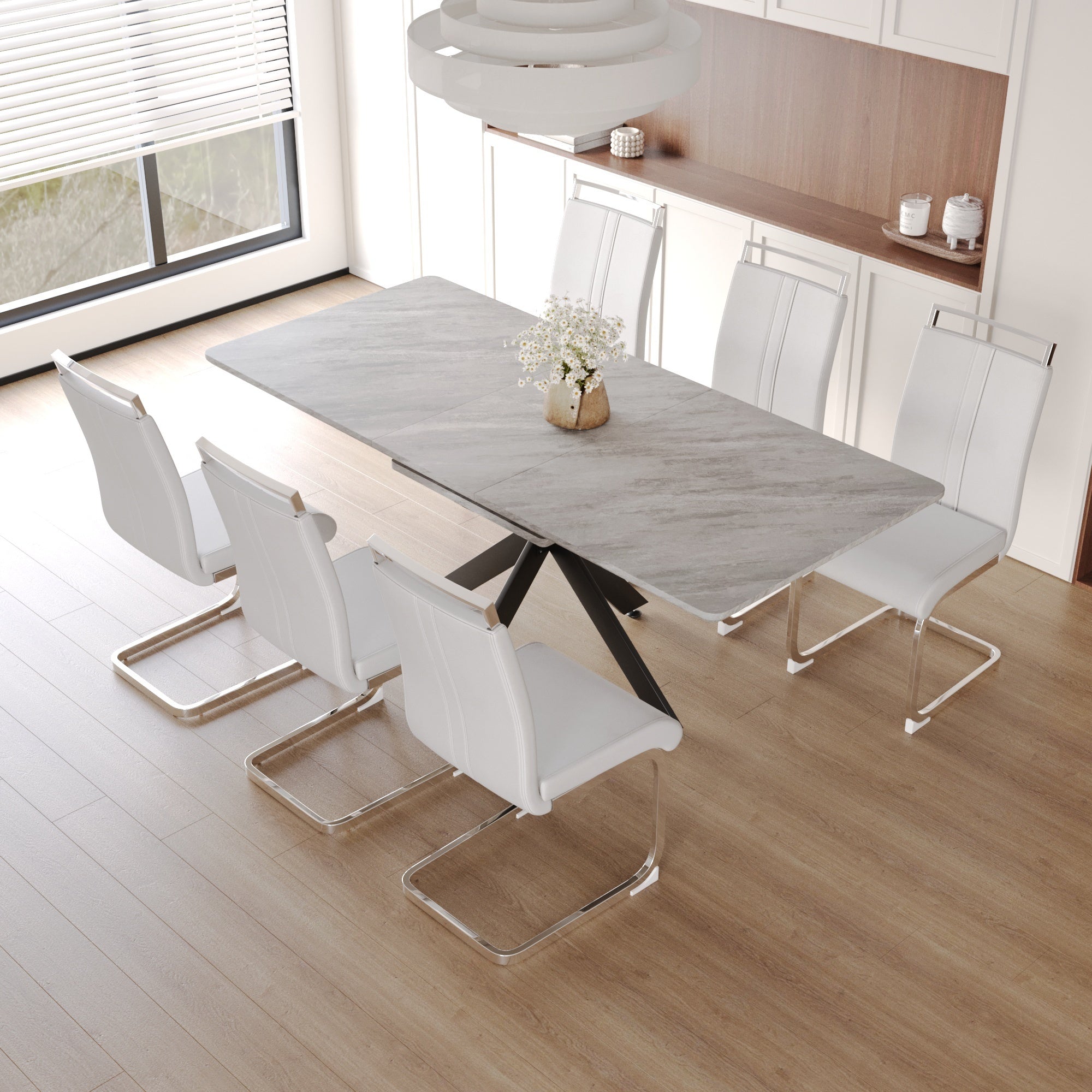 62" Extendable Dining Table Set for 6-8 People