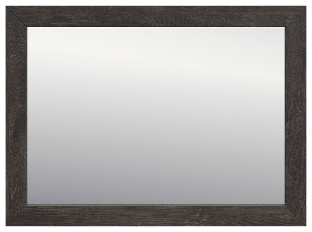 Charcoal wood-look rectangular bedroom mirror with dark frame and clear glass