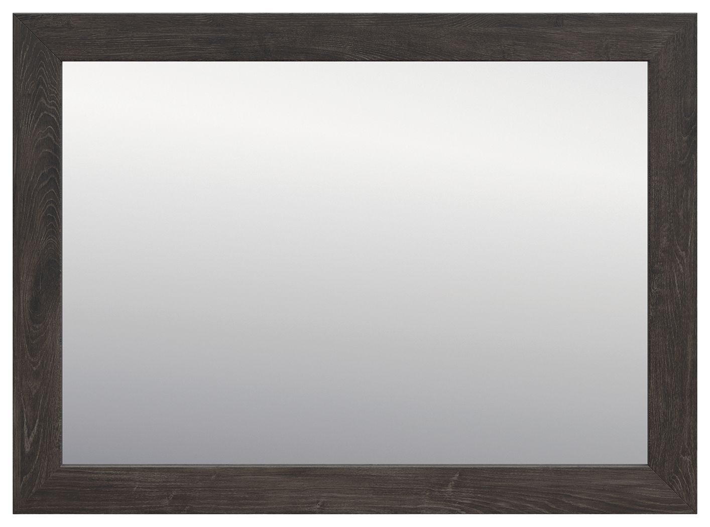 Charcoal wood-look rectangular bedroom mirror with dark frame and clear glass