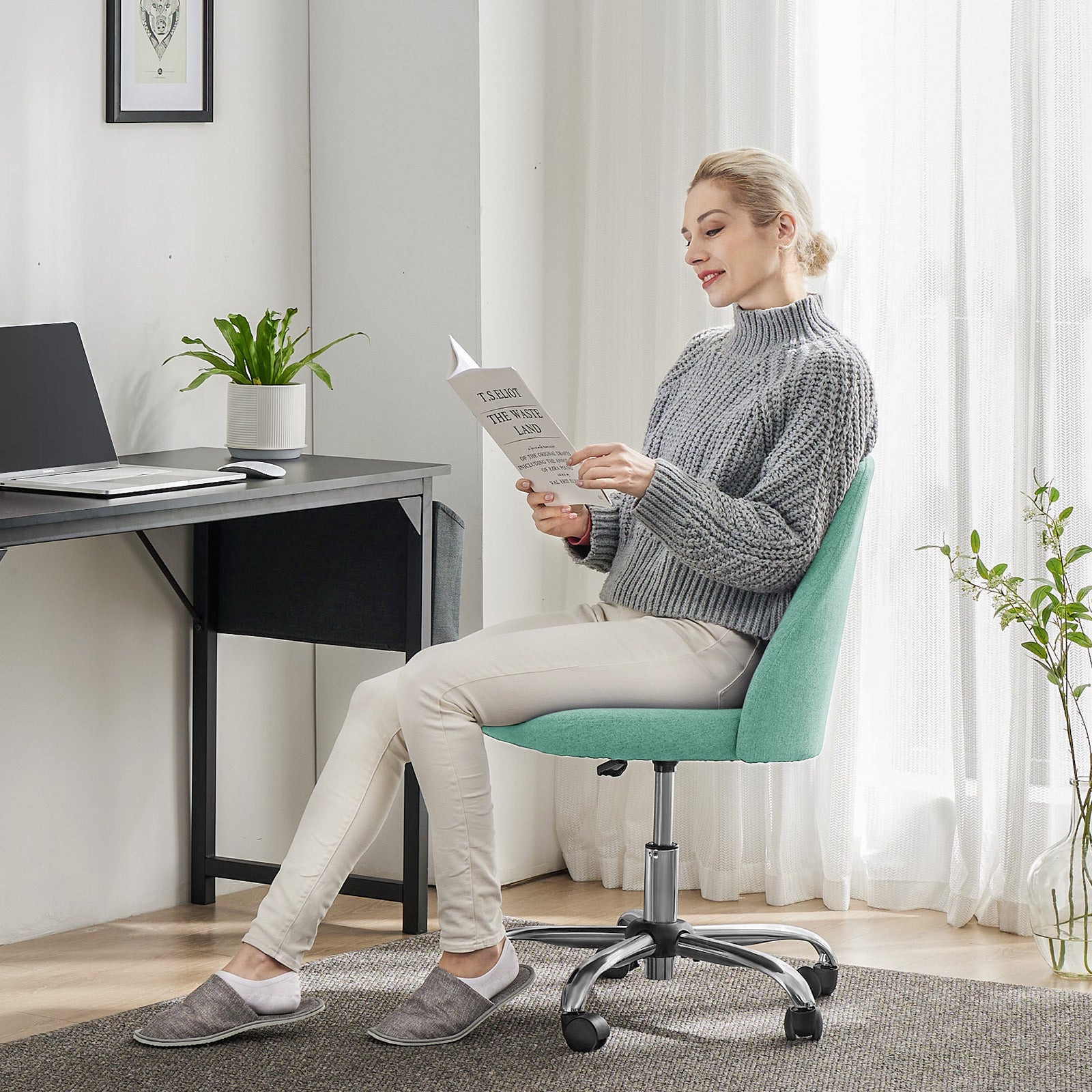 Armless Office Chair with Wheels for Small Spaces