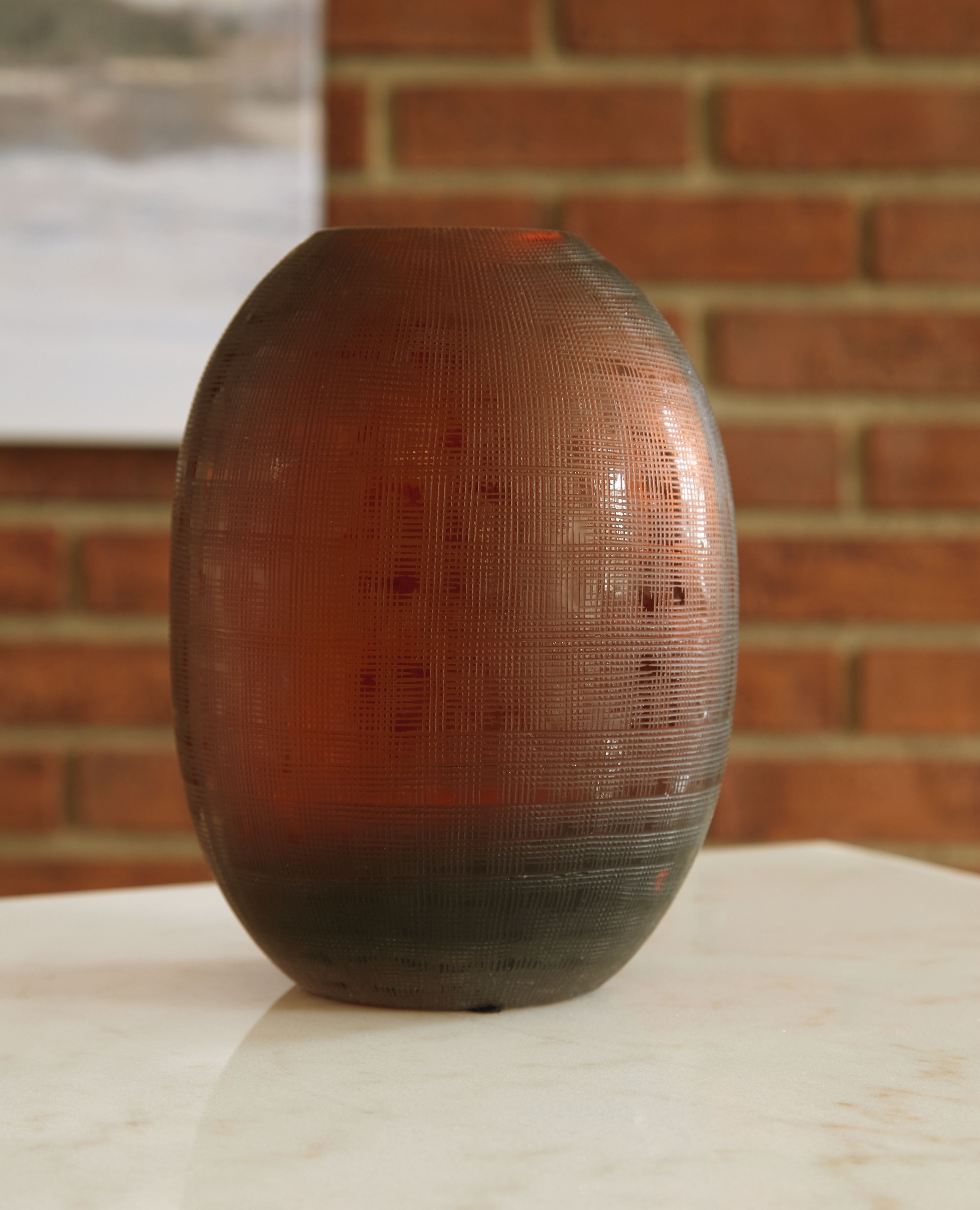 Embersen vase in dark brown, smooth ovoid form with wide circular opening